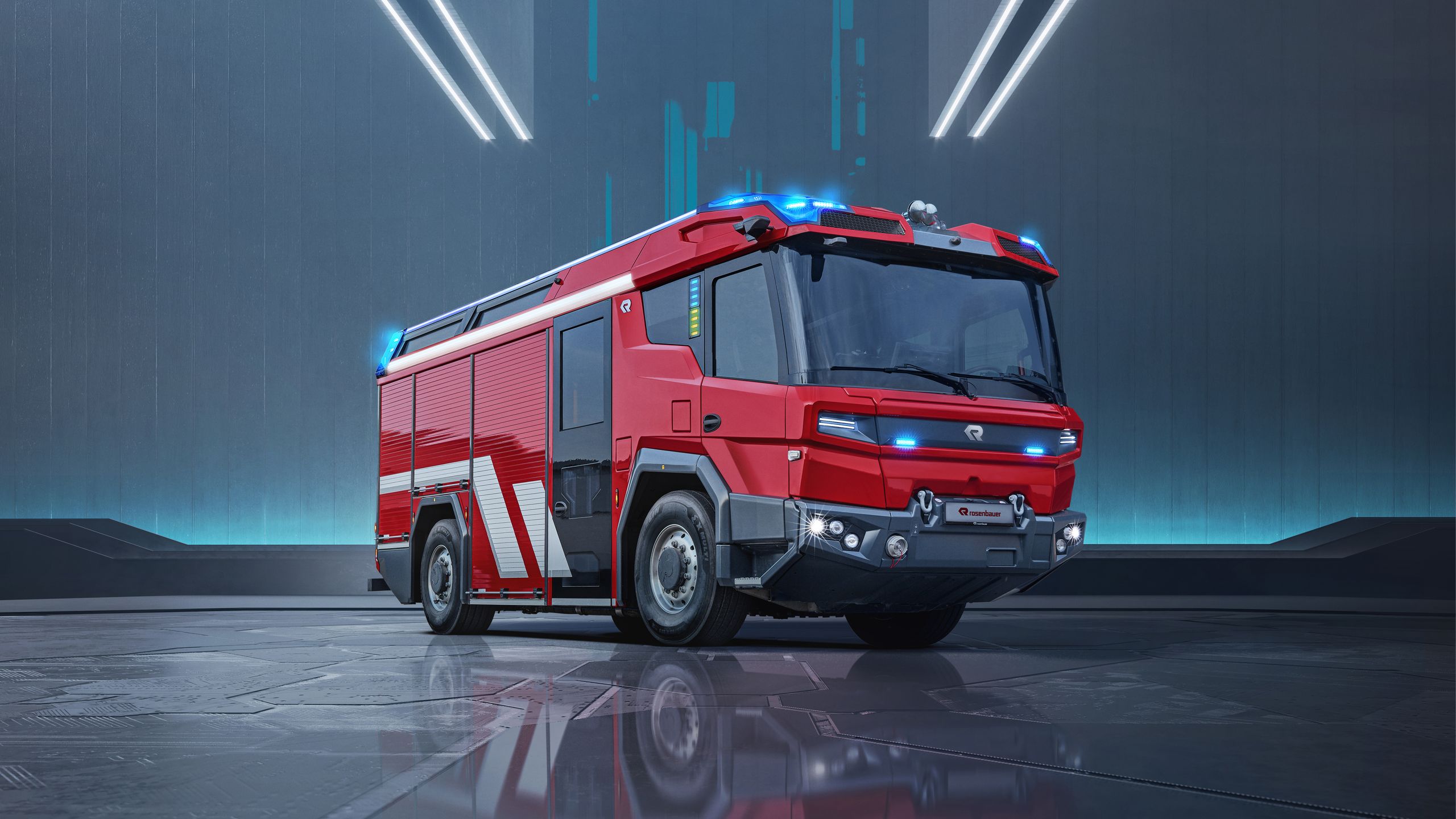 RT: Key visual futuristic background The RT from Rosenbauer - futuristic and conceptual on a dark background.